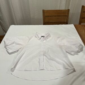 White Cropped Puff Sleeve Blouse